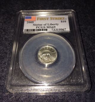 2005 $10 Pcgs Ms 69 Statue Of Liberty Platinum Coin 1/10 Oz First Strike photo
