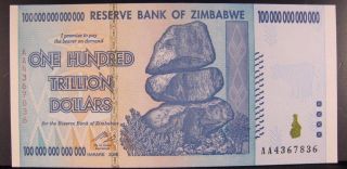Zimbabwe Series 2008 Aa,  100 Trillion Dollars Quality Cu U.  S photo