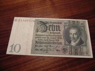Germany,  Zehn Reichsmark (10 Marks),  January.  1929 - Currency Money Bank Note photo