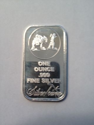 1 - 1 Ounce Silver Bar - - Silvertowne Prospector & Donkey - -.  999 Pure Silver photo