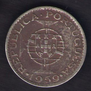 India Portuguese - 1959 - One Escudos Coin - X - Fine - Rare To Find photo