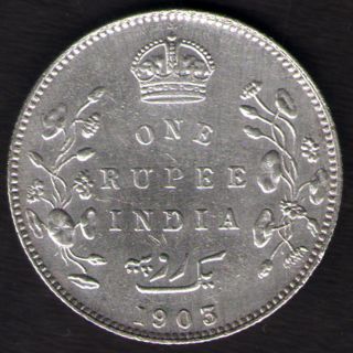 British India - 1905 - Edward Vii One Rupee Silver X - Fine Coin Ex - Rare Date photo