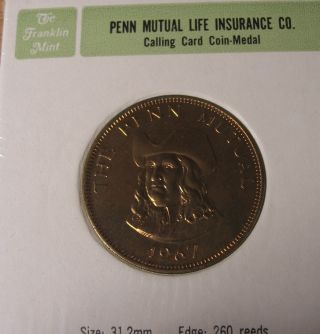 Vintage Penn Mutual Life Insurance Co 1967 Franklin Medal Coin Calling Card photo