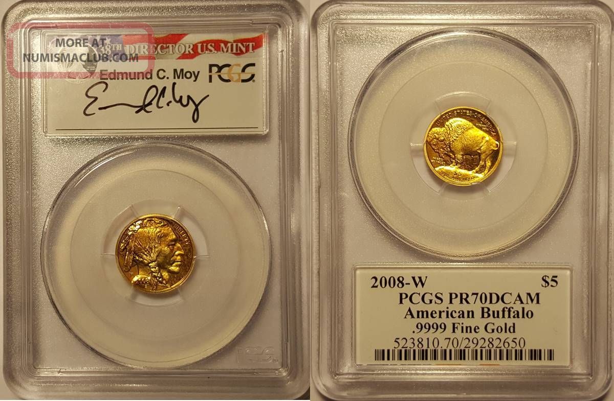 Moy 2008 - W $5 1/10oz Gold Buffalo Pcgs Pr70dcam Gold photo