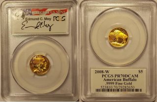 Moy 2008 - W $5 1/10oz Gold Buffalo Pcgs Pr70dcam photo