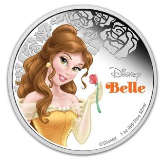 Disney Princess Belle $2 Niue 2015 Silver Coin Zealand Dollar photo