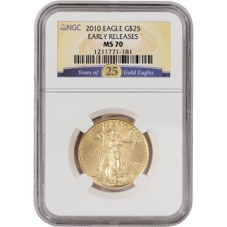 2010 American Gold Eagle (1/2 Oz) $25 - Ngc Ms70 - Early Releases photo