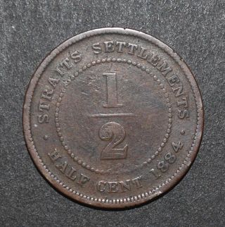 Straits Settlements 1884 Half 1/2 Cent Coin. photo