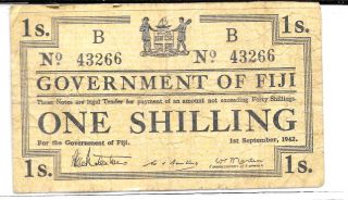 1942 1 Shilling Fiji Ww2 Banknote Rare B Variety photo