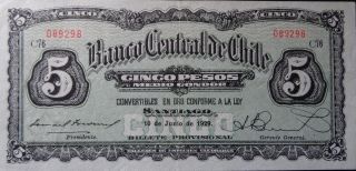 Chile 5 Pesos 10 De Junio 1929 Banco Central Note Unc Pk82 Fj58.  3 photo