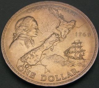 Zealand 1 Dollar 1969 - Captain Cook ' S Voyage - Aunc - 3054 猫 photo