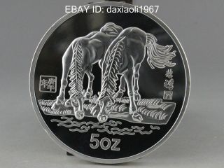 99.  99 Chinese 1990 Zodiac 5oz Silver Coin - Year Of The Horse.  D082 photo