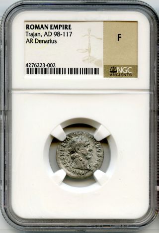 Trajan (98 - 117 Ad),  Ar Denarius,  Hercules Standing Facing Pedestal (ric 49) photo