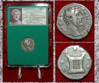 Roman Empire Coin Antoninus Pius Square Altar On Reverse Silver Denarius photo