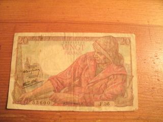 1942 Vingt Francs Banque De France Note photo