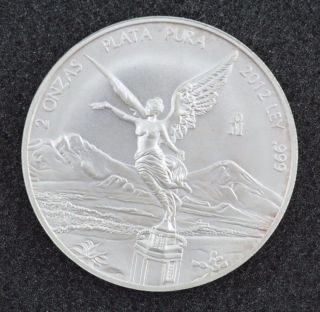 2012 Mexican Silver Libertad 2 Oz Coin 1 Onza Plata Pura 2012 Ley.  999 C4811 photo