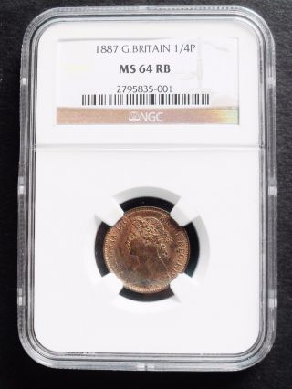 1887 Great Britain Farthing,  Ngc Ms 64 Rb,  Coin photo