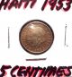 Circulated 1953 5 Centimes Haiti Coin (81315) North & Central America photo 1