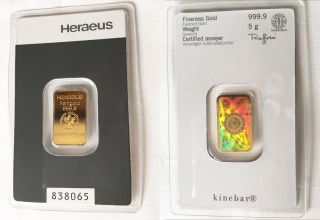Argor - Heraeus Hologram Kinebar 5 Grams - 999.  9 Fine Gold Rare In Assay Card. photo
