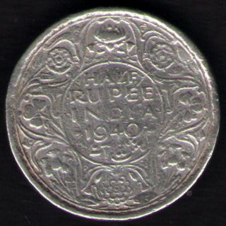 British India - 1940 - George Vi 1/2 Rupee Silver Coin Ex - Rare photo