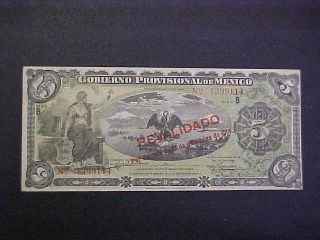 1914 Mexico - Gobierno Provisional Paper Money - 5 Pesos Banknote photo