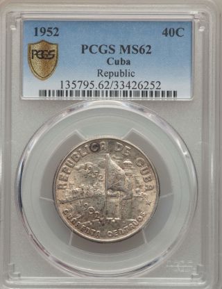 1952 Central America Silver 40 Centavos Pcgs Ms 62 Km 25 Toning photo