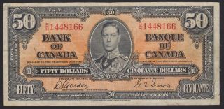 1937 Bank Of Canada $50 Bank Note,  Gordon/towers,  B/h Prefix Note photo