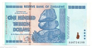 Zimbabwe 100 Trillion Dollars 2008 P 91 Aa Prefix Xf / Au With Y/tune A81 photo