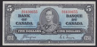 1937 Bank Of Canada $5 Bank Note,  Coyne/towers,  Z/c Prefix Note photo