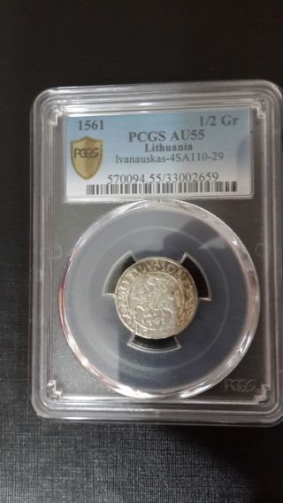 Lithuania Pcgs 1/2 Grosz Au 55 Silver Coin 1561 Top Pop photo