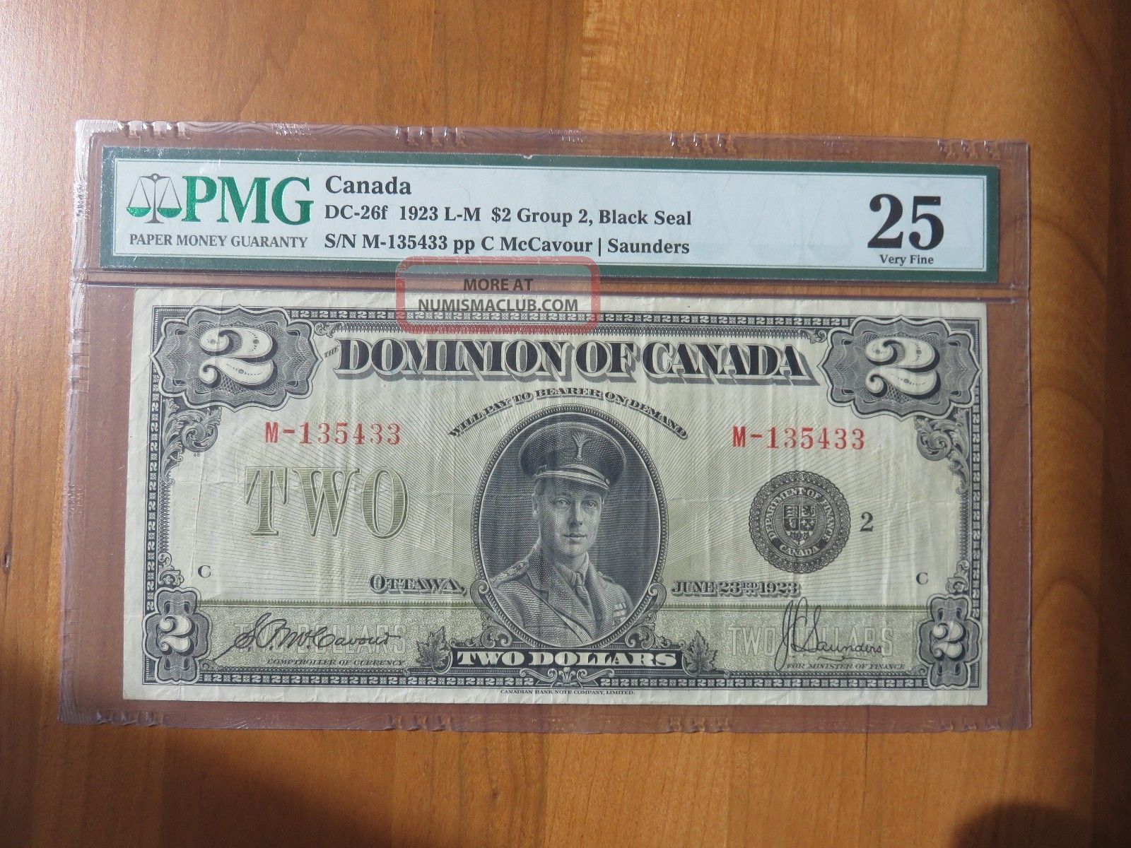 1923 Dominion Of Canada $2 Pmg 25 Large Banknote Dc - 26f Black Seal