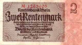 Xxx - Rare 2 Rentenmark 3.  Reich Nazi Banknote 1937 Good Co Only 7 No photo