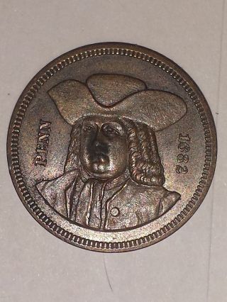 1882 William Penn Pennsylvania Bicentennial Commemorative Coin Token Medal photo