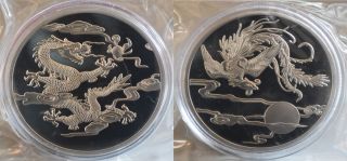99.  99 Shanghai Chinese Zodiac 5oz Silver Coin - Dragon Phoenix Details A photo