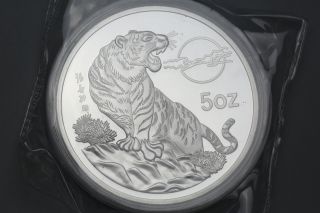 99.  99 Chinese 1997 Year Huahaoyueyuan Zodiac Sign Tiger 5oz Silver Medal D3 photo