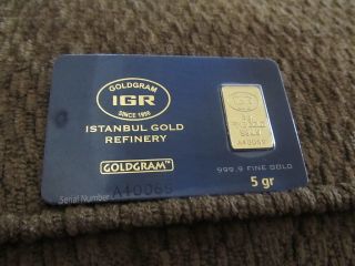 5 Gram 999.  9 24k Gold Bullion Bar Includes Certificate On Back Of Card photo
