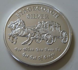 The Stagecoach 1 Ounce Oz.  999 Fine Silver Round (5) Count photo