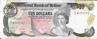 1987 Central Bank Of Belize - Belize 10 Dollars In Vf Pick: 48 photo