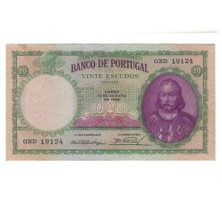 Portugal Banknote 20$00 1946 Pick - 113 D.  António Luiz De Menezes photo