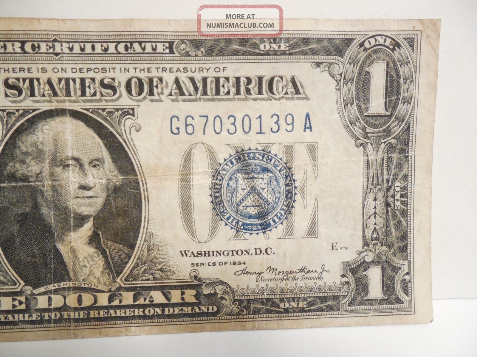 1934 Funny Back Silver Certificate Large Blue Seal Large Blue One On