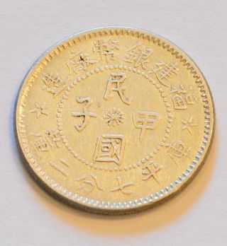 China.  Fukien.  7.  2 Candareens (10 Cents),  Nd (1924).  Silver Coin photo