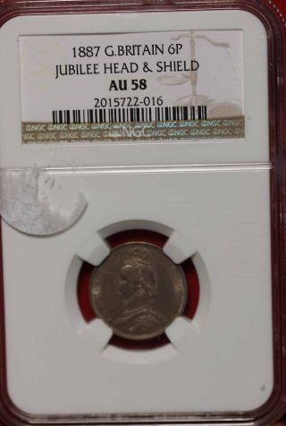 1887 Great Britain 6 Pence Graded Au 58 By Ngc S/h photo