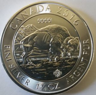 2016 Canadian 8$ 1.  25 Oz (1 1/4oz) Canadian Bison.  9999 Fine Silver Coin.  Limited photo