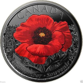 2015 Canadian 25 Cents - Ruthenium & Colored Poppy Coin - Remember - Souvenir photo