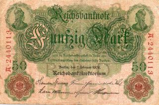 Xxx - Rare German 50 Mark Empire Banknote 1908 Good Cond Rare Year photo