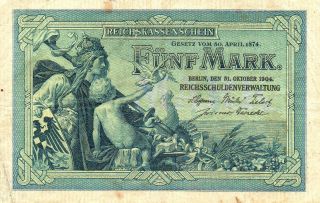 Xxx - Rare German 5 Mark Empire Banknote 1904 photo