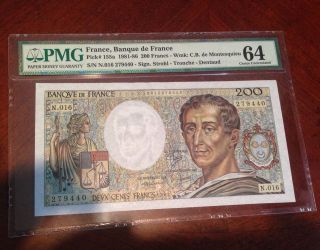 French France Pmg 64 Unc 200 Francs Montesquieu 1983 Banknote Pick 155 photo