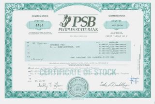 Stock Certificate - - Peoples State Bank – Psb,  East Berlin,  Pennsylvania photo