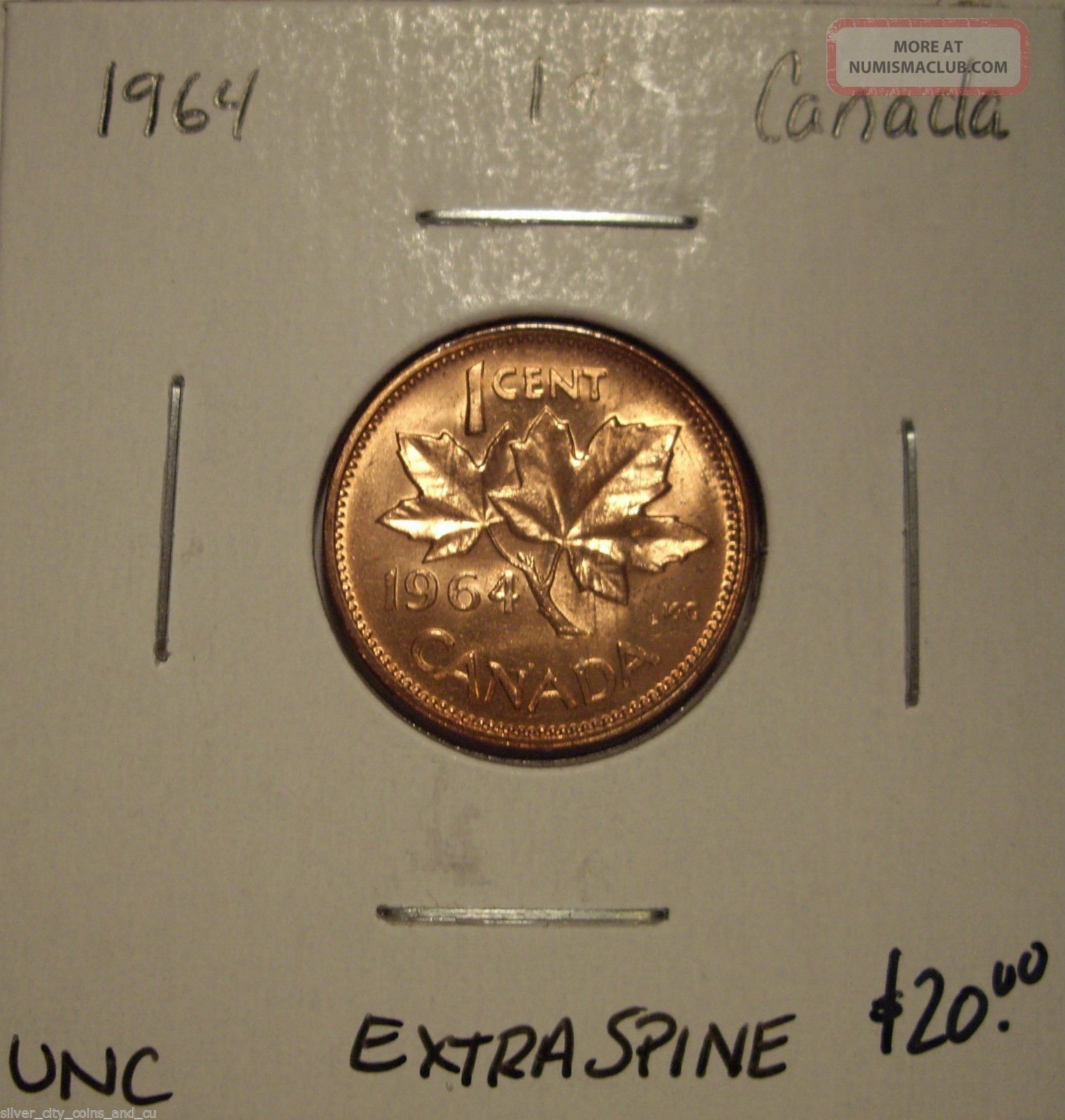 Canada Elizabeth Ii 1964 Extra Spine Small Cent - Unc Coins: Canada photo