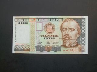 Peru 10,  000 Intis 1989 World Banknote Unc photo